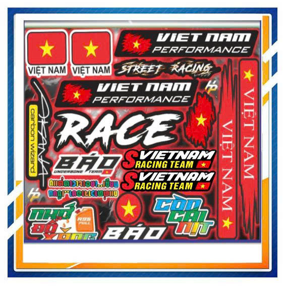 STIKER logo chữ race , lá cờ việt nam , dán lên xe máy, xe điện,CHẤT LIỆU CAO CẤP......