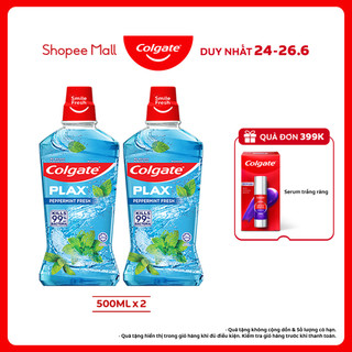 Bộ đôi nước súc miệng Colgate diệt 99% vi khuẩn Plax bạc hà 500ml
