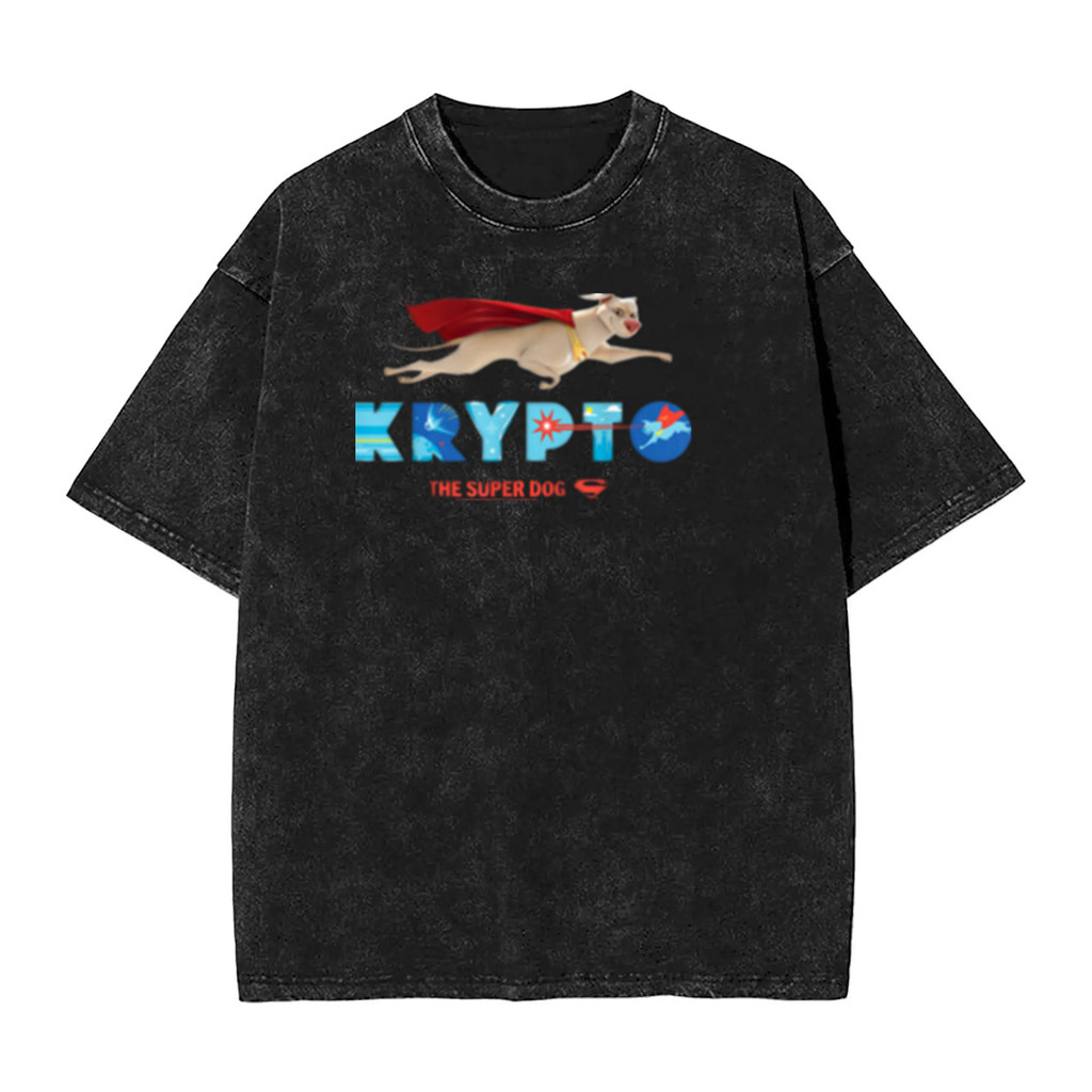 DC Supergirl Krypto the Superdog In Đồ Họa Nam Nặng 100% Cotton Rửa Quá Khổ Đau Khổ Áo Thun Tay Ngắn