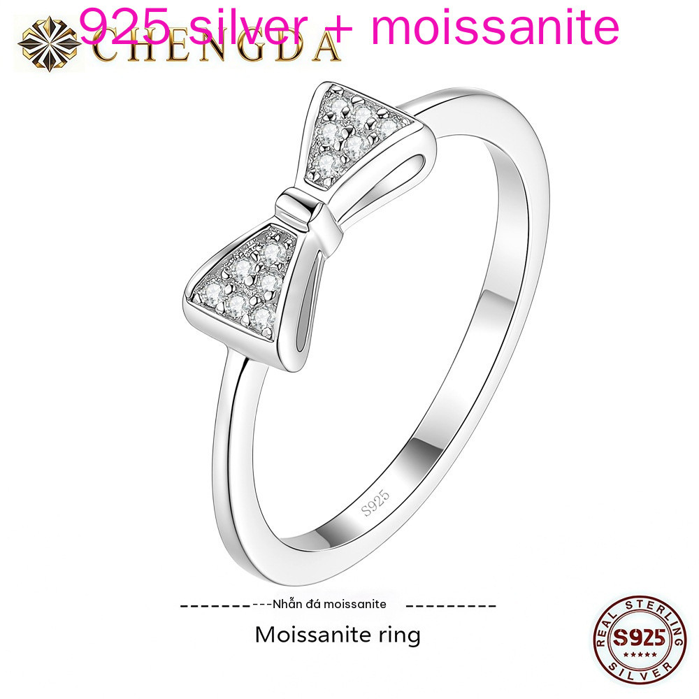 Moissanite Nhẫn S925 Bạc Nơ Nhẫn Moissanite Trang Sức Nữ