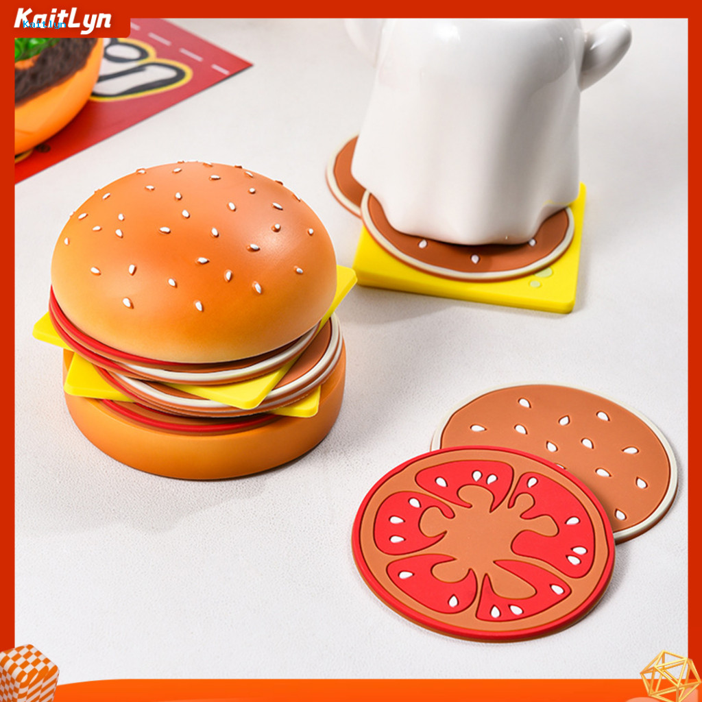 < Kaitlyn > Thảm lót ly đồ uống Hamburger chống trượt dễ thương theo chủ đề thực phẩm cho bia Rượu t