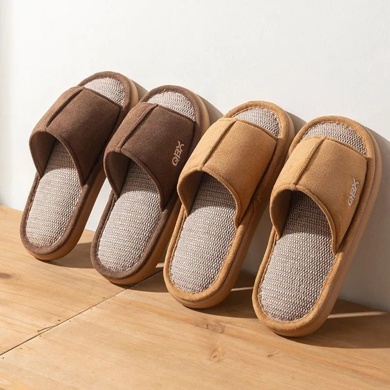 [Dép vải lanh Muji chống dính màu xám] Dép vải lanh Muji phong cách Nhật Bản Mùa hè Nam Nữ Đế dày Tắ
