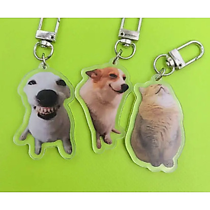 Móc khóa Kitten Sleeping Meme, Dog Laughing Meme, Screen Smiling Corgi Dog Meme chất liệu arcrylic t