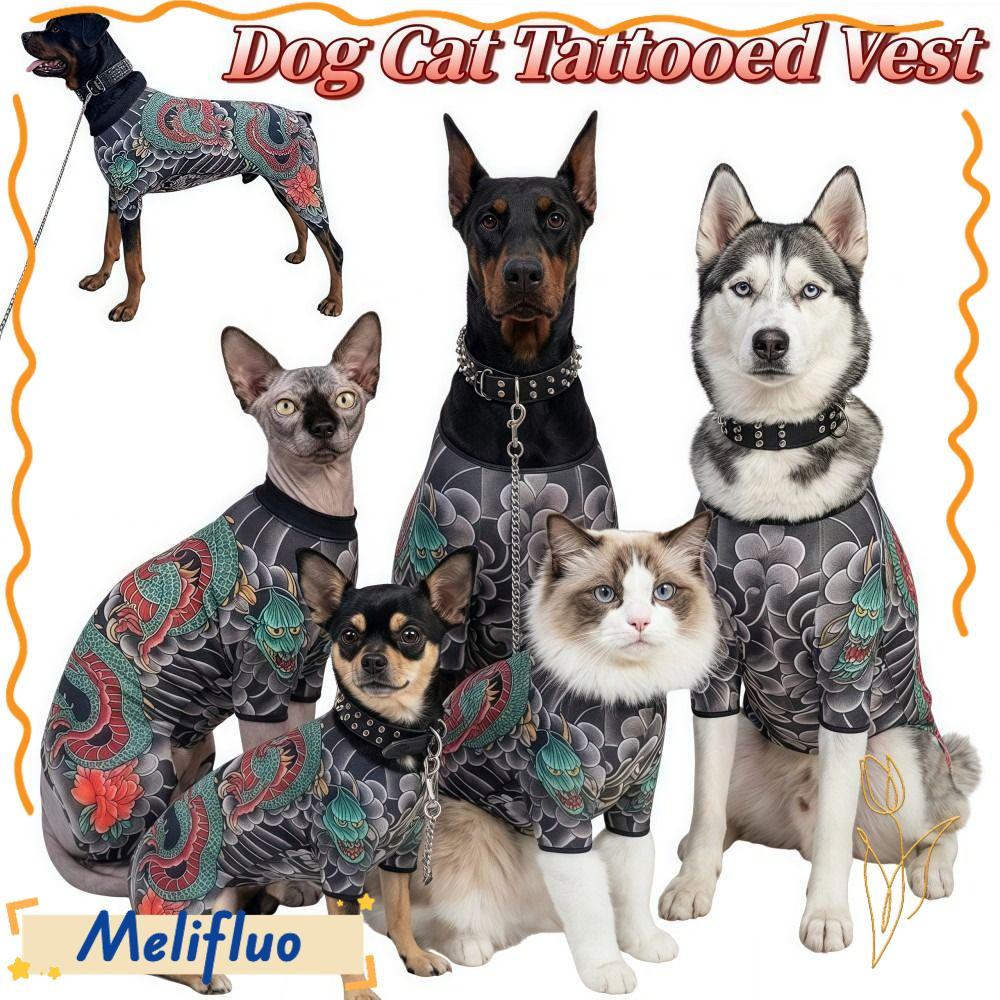 MELIFLUO Dog Cat Tattoo Jacket, Áo Vest xăm thú cưng bốn mùa sống động như thật, Quần áo thú cưng má
