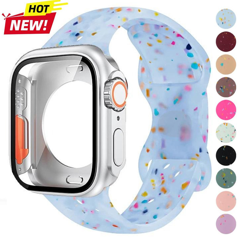 Ốp Kính + Dây Đeo Silicon Tương Thích Cho Apple Watch S11 10 42 / 46mm 9 8 7 6 5 iWatch Sereis 46mm 