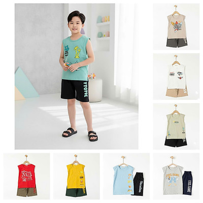 Bộ đồ thun cotton sát nách mùa hè bé trai LITIBABY Size cho bé từ 25kg - 50kg