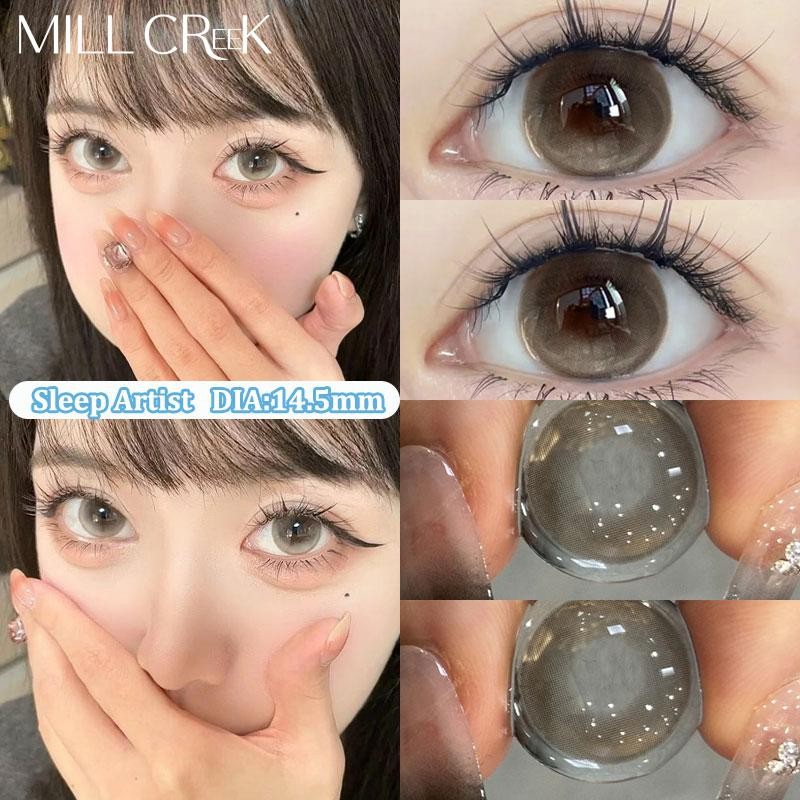 Kính áp tròng Mill Creek 1 Cặp Lens 14.5mm màu nâu Xám  Xanh dương 40% Thời hạn sử dụng 6-12 tháng