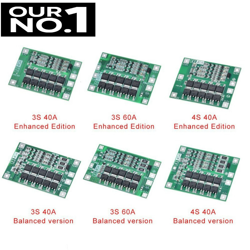 Bảng bảo vệ sạc pin Lithium Li-ion 3S / 4S 40A 60A 18650 BMS cho động cơ khoan
