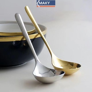 Onetimingcool Thép không gỉ Thìa Tròn Lớn Lưới Đỏ Vàng Bữa Tối Tay Cầm Dài Khuấy Thìa Tráng Miệng Cho Phụ Kiện Nhà Bếp Tiện Ích VN