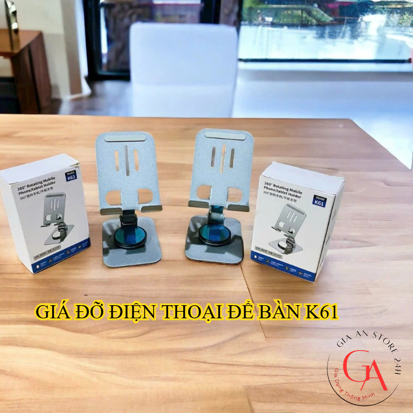Giá Đỡ Điện Thoại Xoay 360 độ K61, Lót Chống Trượt, Hợp Kim Chắc Chắn, Nhỏ Gọn, Tiện Lợi