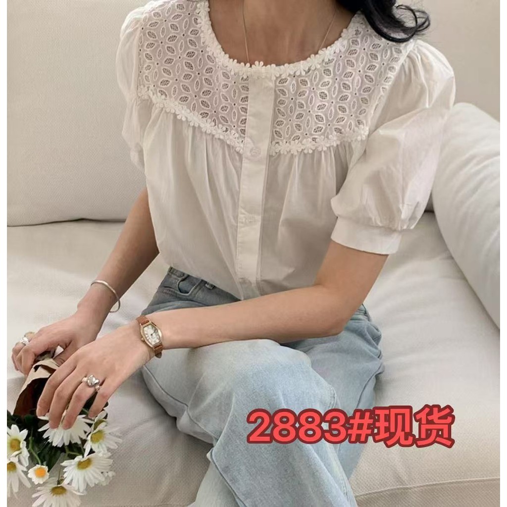 Áo sơ mi ngắn tay ren kiểu Pháp Hàn Quốc Hàn Quốc Follow Me WMYZ