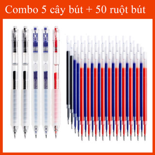  Bút bi nhấn 0.5mm ST 5 cây + 50 ruột - Bộ dụng cụ viết văn phòng học tập chất lượng cao  Viết rõ không lem tiện lợi  