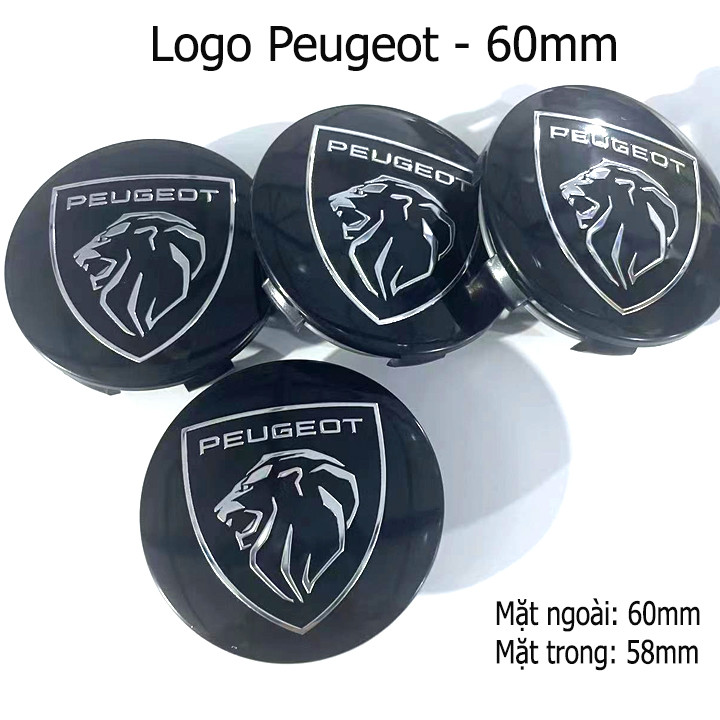 (Peugeot) Chụp Logo Mâm Xe Ô Tô Peugeot – Đen Bóng Logo Crom Cao Cấp, Đường Kính 60mm