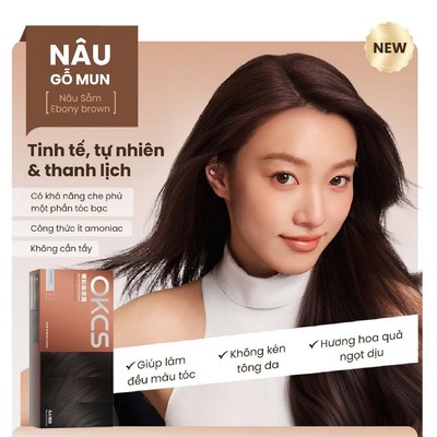 Kem nhuộm tóc phủ bạc tại nhà OKCS màu Nâu gỗ mun chuẩn salon không cần tẩy an toàn cho tóc