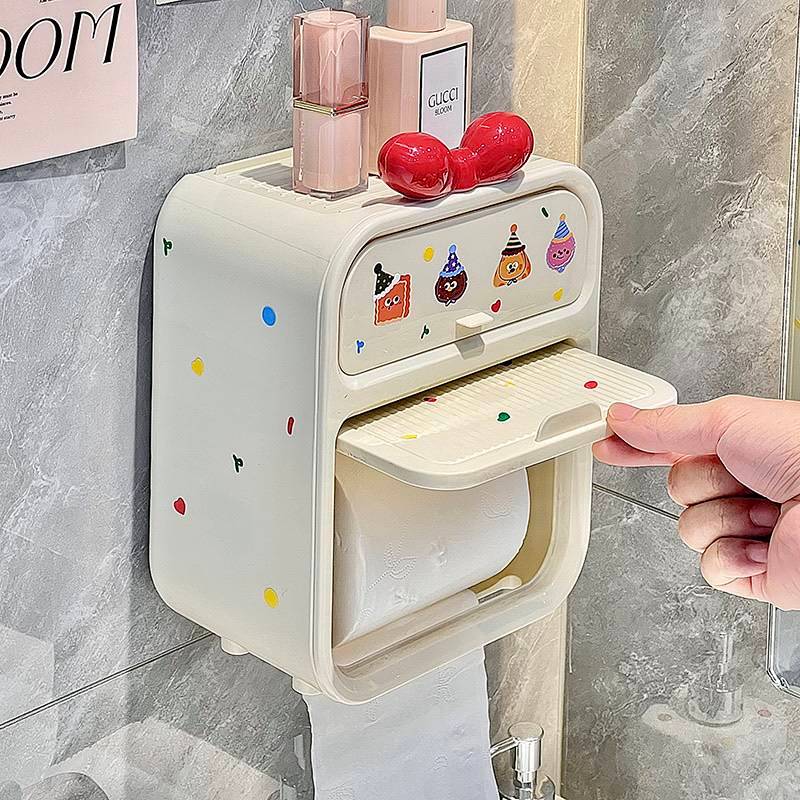 Toilet Toilet Paper Box Punch-Free Toilet Waterproof Tissue Box Bathroom Paper Extraction Box Wall-M