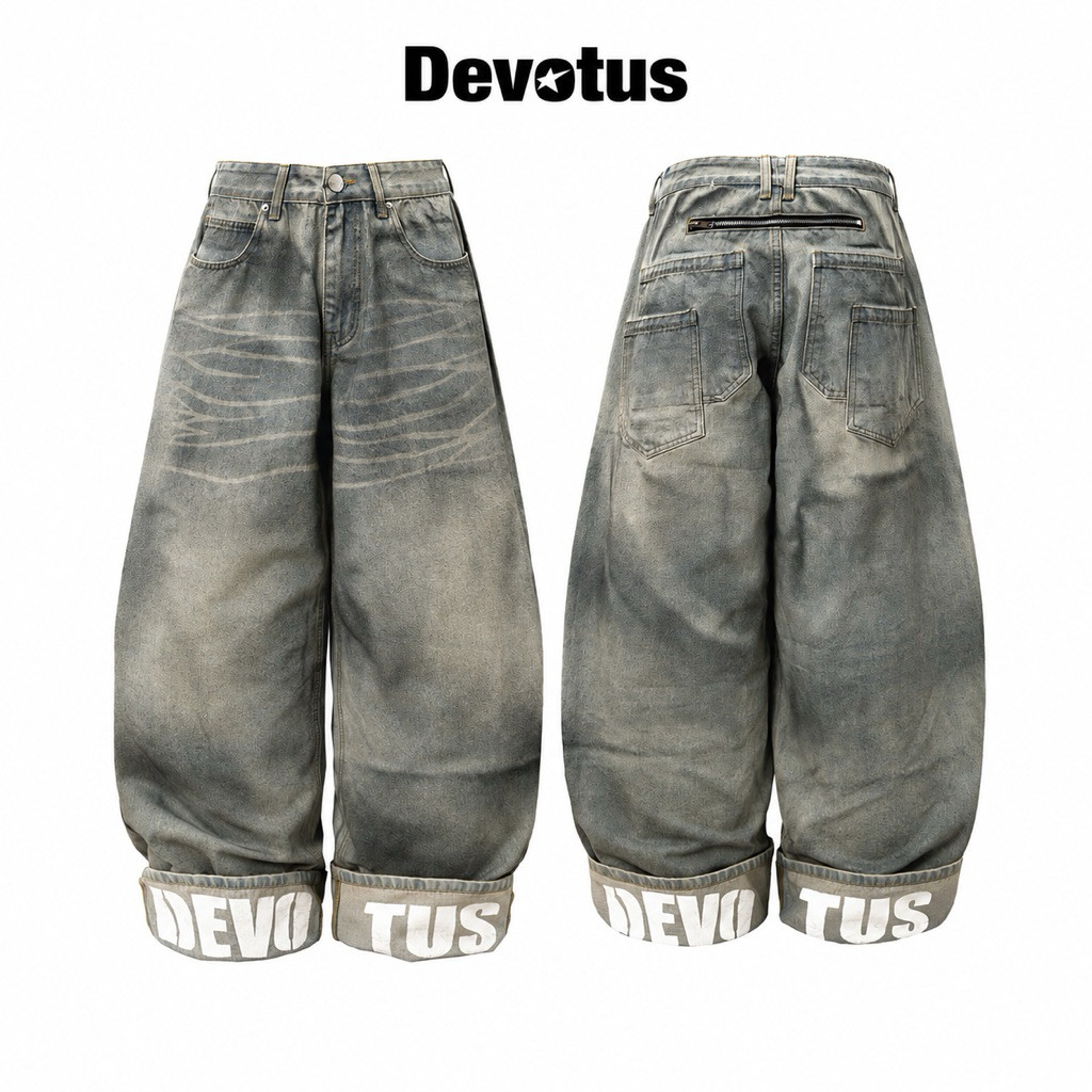 DENIM ON DENIM DEVOTUS Áo Khoác Denim Heat Jackets và Quần Baggy Ống Rộng In Lai Drop Layer Jeans