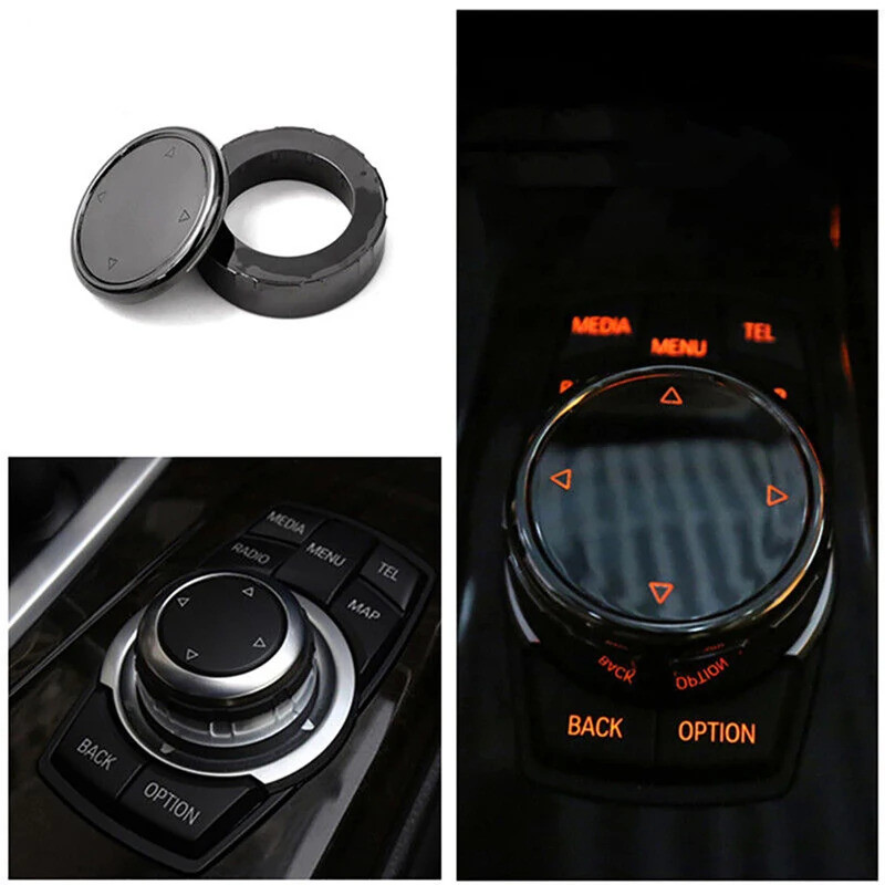HUI Xe Lớn Đa Phương Tiện Núm Tự Động Bao Da Nút Đen Viền Phù Hợp Cho Xe BMW X1 X2 X3 X5 F10 F20 F30