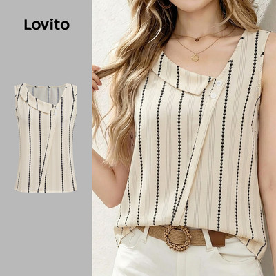 Lovito Áo thun bất đối xứng họa tiết dành cho nữ phong cách xuân/hè LK6ED086