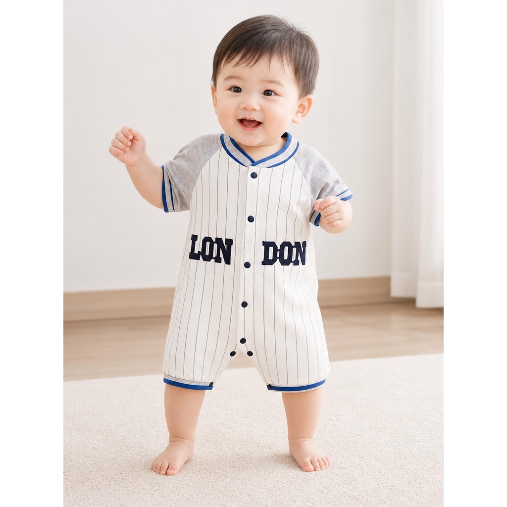 Bộ áo liền quần cho bé mùa hè Bộ đồ ngủ Cotton mỏng 0-1 tuổi cho bé mùa hè Đồng phục bóng chày áo li