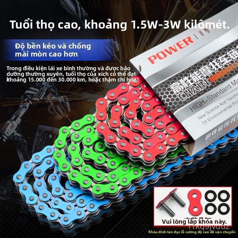 Sên phớt cao su màu RK 520 xe máy Zontes 310R GK350 350V 350T nhông sên dĩa xích tải chịu lực chống 