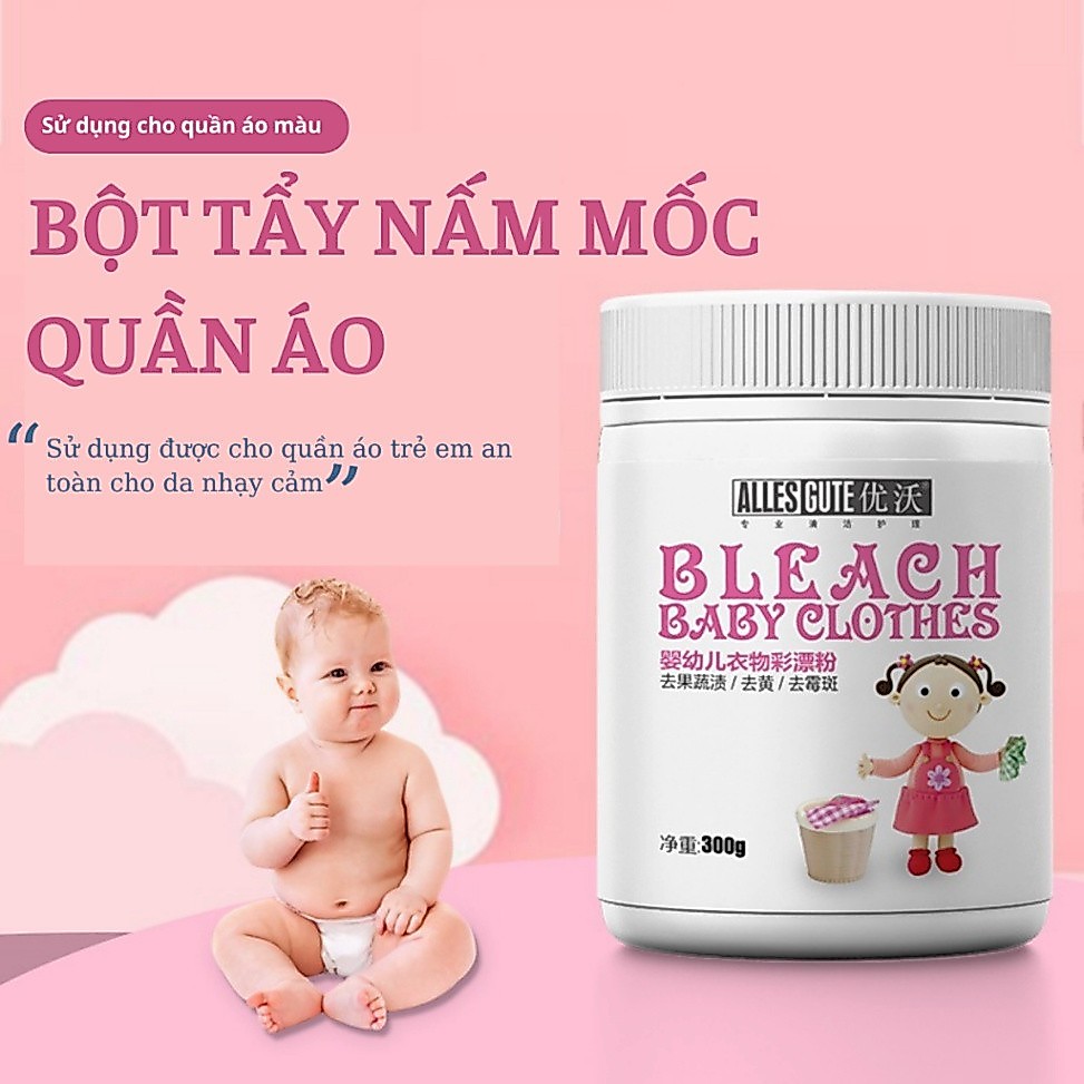 Bột Tẩy Quần Áo Trắng, Bột tẩy quần áo Màu Bleach Baby Clothes, Lọ Tẩy Quần Áo An Toàn ko lo độc hại
