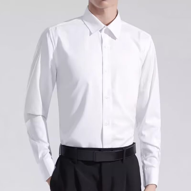 Công sở áo sơ mi trắng nam tay dài, form slim-fit, chất liệu cotton-free-ID