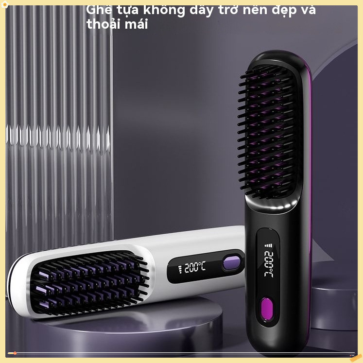 Lược Điện Duỗi Tóc Ion Âm Không Dây Màn Hình Số 3 Chế Độ Nhiệt, Tạo Tóc Mượt, Tạo Kiểu Nhanh, Bảo Hành 6 Tháng