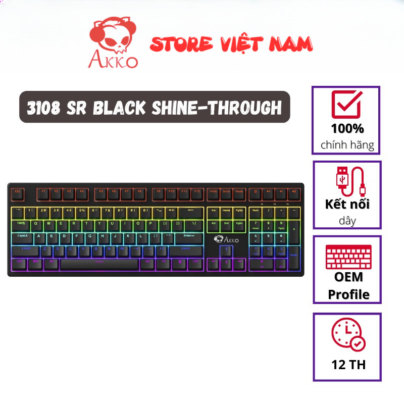 Bàn phím cơ Akko 3108 SR Black Shine-Through