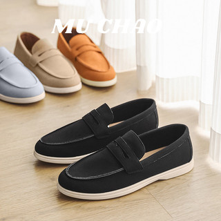 MUCHAO Giày da lộn nam Slip-on Thiết kế khâu thời trang