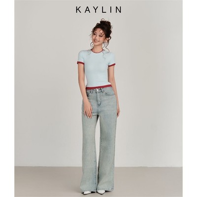 Quần JEAN KAYLIN form suông phối hình thêu chất vải Denim dầy dặn phong cách Retro - N2441