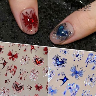 EELHOE Itutu Flash Halloween Nail Stickers Dark Romantic Exquisite Flowing Broken Diamond Red Spider Silk Self Adhesive DIY Nail Decals For Nail Shop