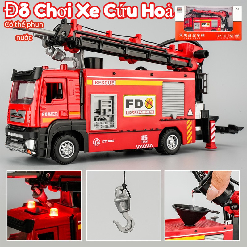 Đồ Chơi Xe Cứu Hoả,bằng Hợp Kim Có Nhạc đèn Kèm Ròng Rọc Và Thang Nâng Hạ,Đồ Chơi Trẻ Em