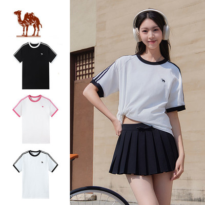 Áo thun cotton CAMEL CROWN  unisex tay ngắn cặp đôi dáng rộng thể thao áo thường ngày