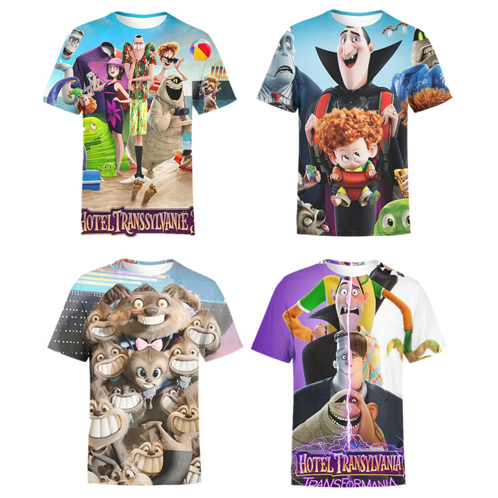 Áo thun nam mới 2025 Hotel Transylvania Áo thun in 3D, dáng rộng vừa vặn