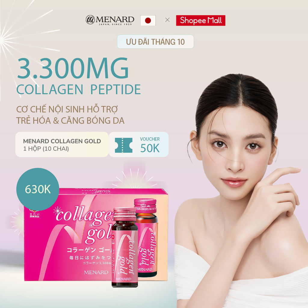 Collagen nước uống Menard Gold hỗ trợ dưỡng da trắng sáng, căng mịn - 10 chai/hộp