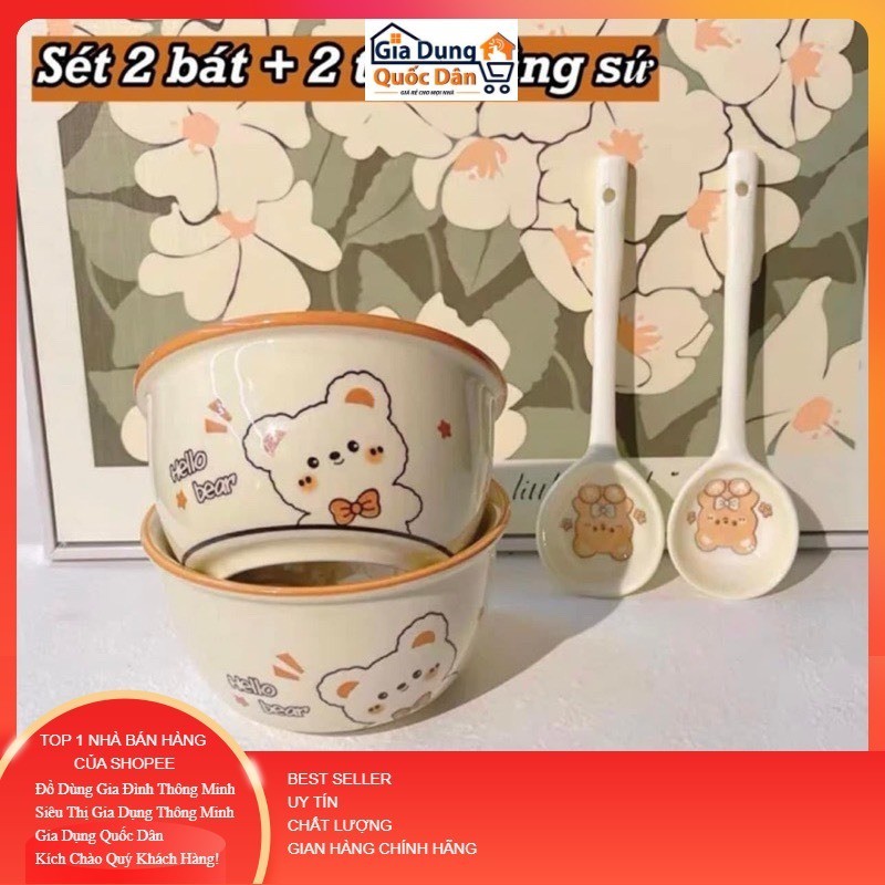 Bát Sứ 4 món Dễ Thương, cao cấp hàng loại 1 đóng gói hộp xốp mẫu mới