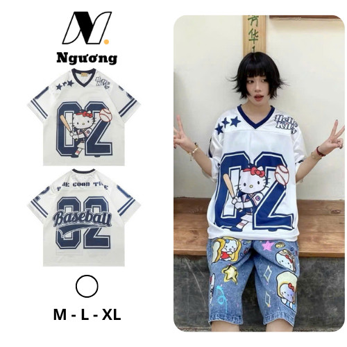 Áo thun cổ chữ V Unisex phong cách Hàn Quốc Y2K HELLO KITTY -  ND STORE