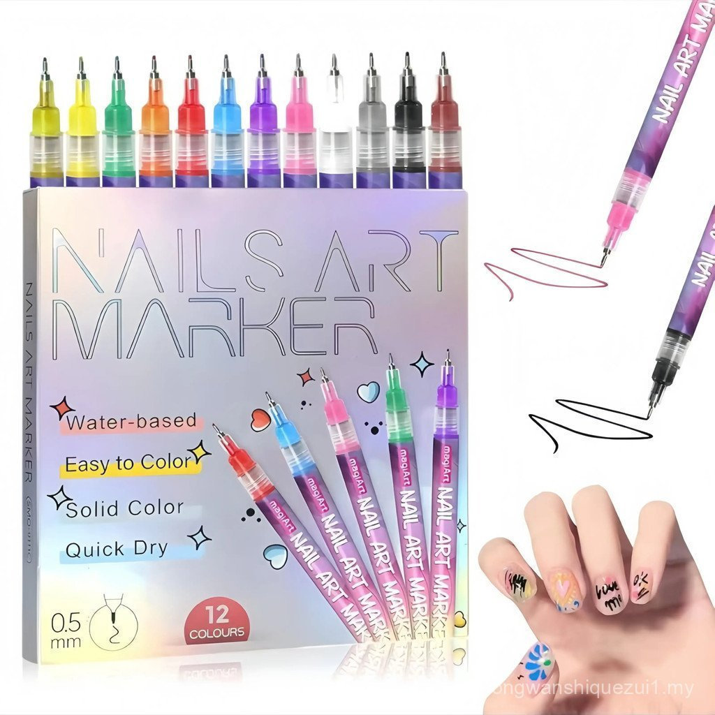 12Support3D Nail Art Pen Set 0.5Millimeter Point Painting Pen Airbrush Contour Pen