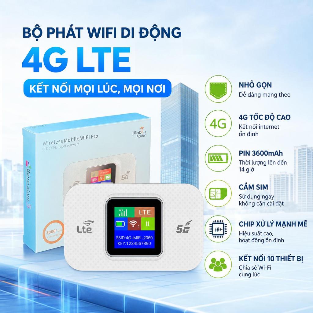 Wifi Di Động 4G LTE 5G, Bộ Phát Wifi Không Dây, Router Wifi Mini, Hỗ Trợ SIM, Du Lịch Công Tác
