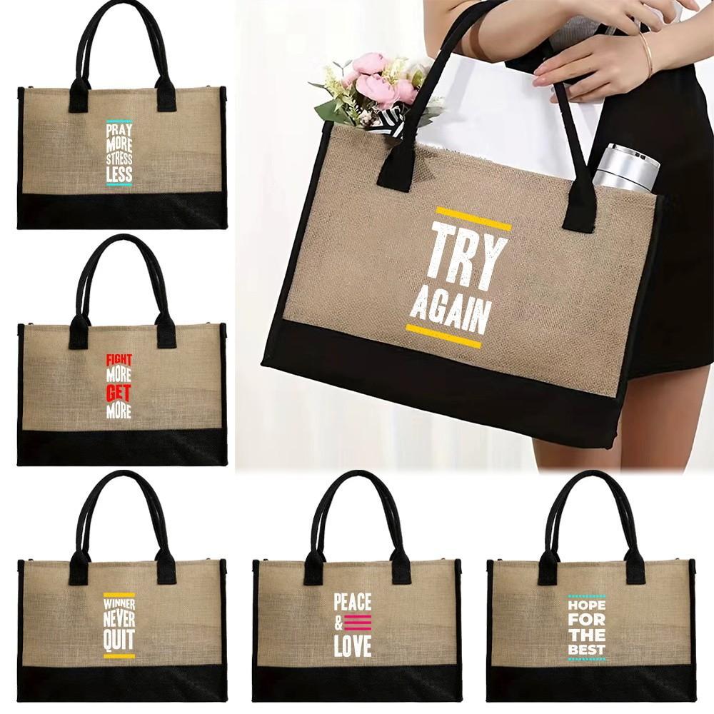 Jute Bag Shoulder bags makeup bags Multifunctional cosmetic bags Makeup Bags Tote Bag Printing Phras