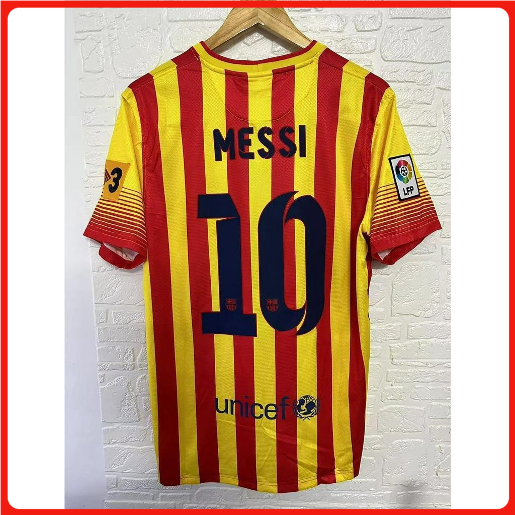 S-XXL 13-14 Barcelona MESSI NEYMAR JR Chất Lượng Hàng Đầu Sân Khách Retro Áo Bóng Đá Tùy Chỉnh Áo Th