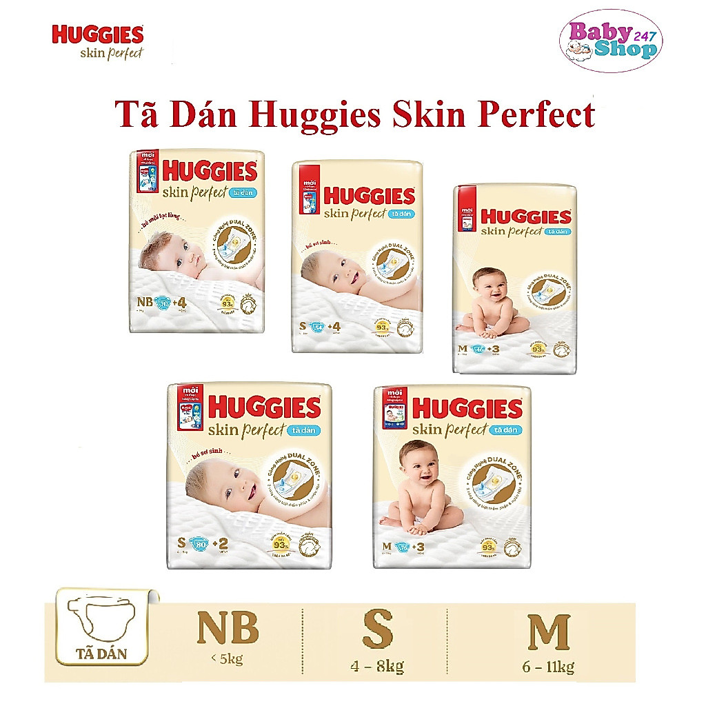 Tã Dán Sơ Sinh Huggies Skin Perfect NB38/NB70+4 Miếng Dưới 5kg