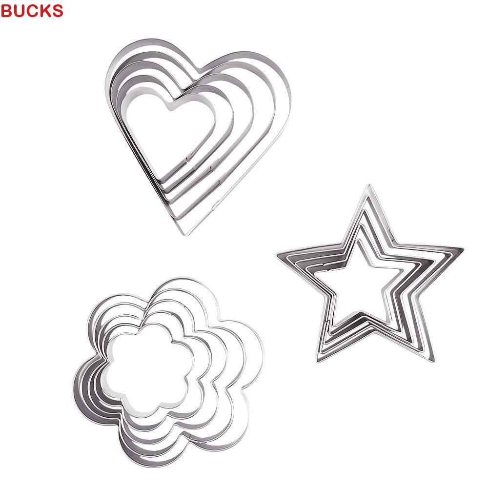 BUCKS Khuôn Bánh Quy Trứng Chiên 5 Cái / bộ Dụng Cụ Cắt Bánh Ngọt Hình Trái Tim & Ngôi Sao Bánh Cook