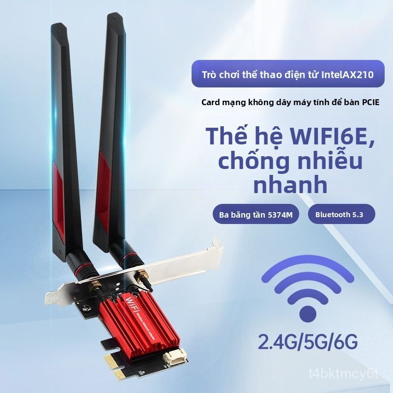 Card WiFi 6E Intel AX210 PCIe 3 băng tần kèm Bluetooth 5.3 tốc độ cao cho PC gaming chuyên nghiệp