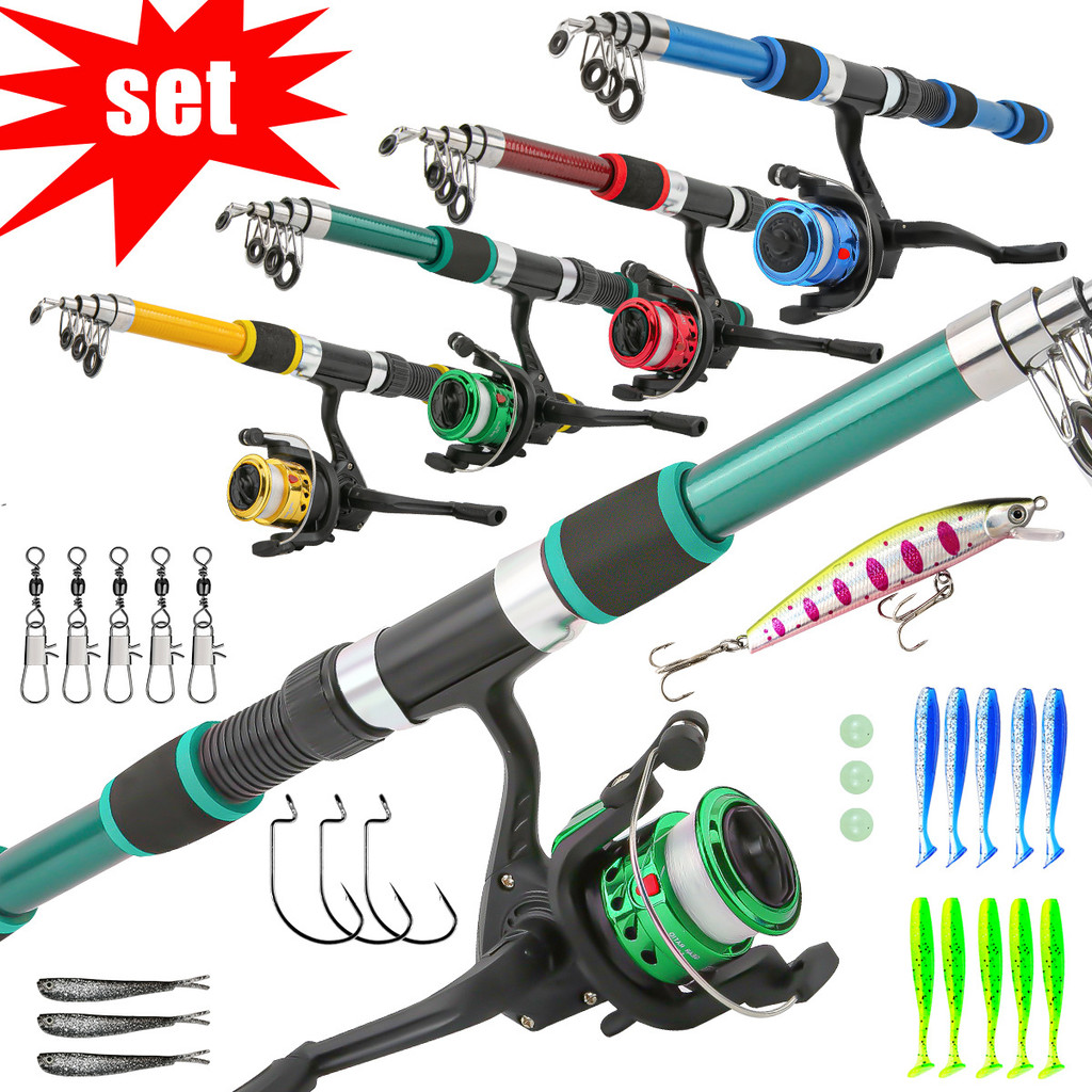Popular~Children's Telescopic Fishing Rod Short-section fiberglass hard sea fishing rod set for bait
