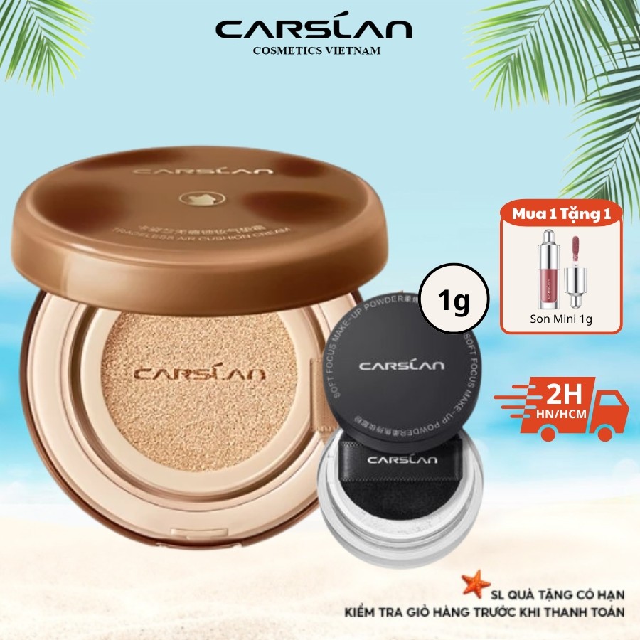 Combo Cushion CARSLAN Cho Da Hỗn Hợp + Phấn Phủ Mini 1g Kiềm Dầu Giữ Nền Lâu Trôi Makeup Tự Nhiên