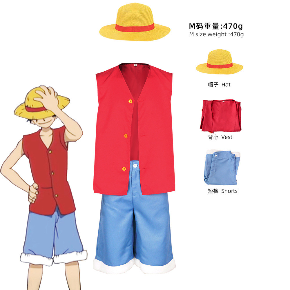 Bộ cosplay cổ điển Monkey D Luffy One Piece với mũ rơm - Phù hợp cho người yêu anime và cosplayer