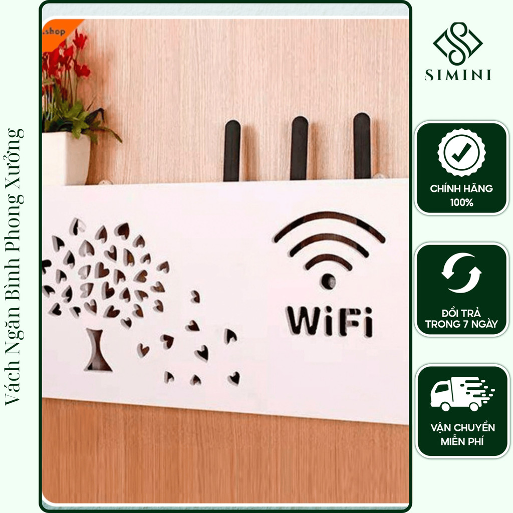 Kệ wifi treo tường hình cây lá trái tim bằng gỗ CNC,hộp đựng model wifi, hàng đẹp - Vách Ngăn Bình P