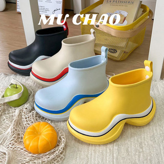 MUCHAO Màu Sắc Phù Hợp Với Thang Máy Mắt Cá Chân Giày Tròn Mũi Bé Gái Đóng Mũi Xuân Hè Nền Tảng Thời Trang Giày Đi Mưa Thường Ngày