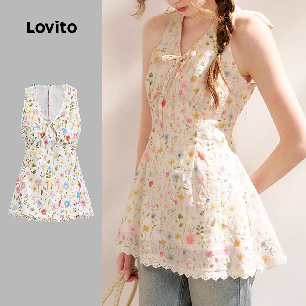 Lovito Áo trên hàng ngày có nơ áo mùa xuân/hè cho nữ L151AD310